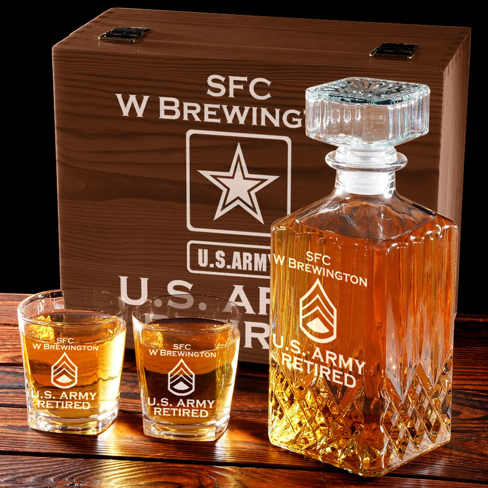 Custom All Branches US Veteran Whiskey Decanter Set Gift for Veteran Military Retirement H2511