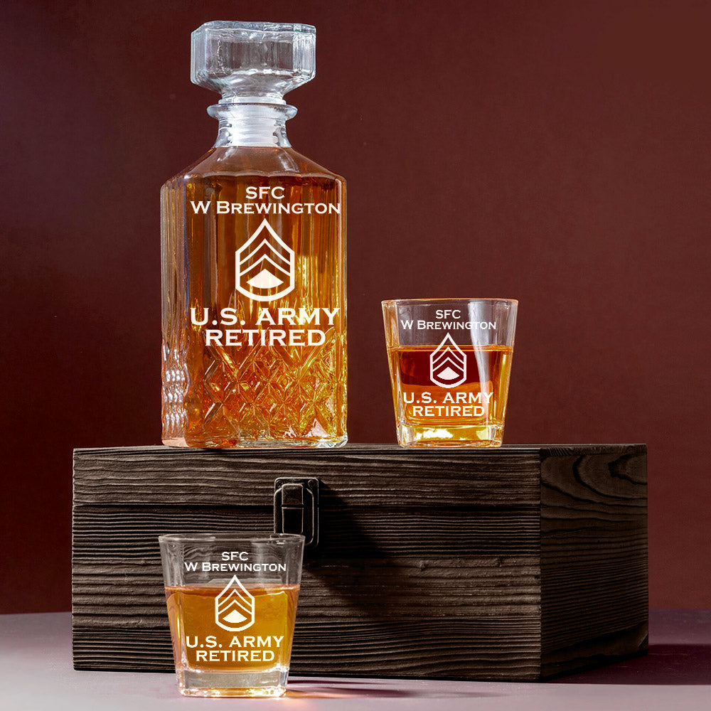 Custom All Branches US Veteran Whiskey Decanter Set Gift for Veteran Military Retirement H2511