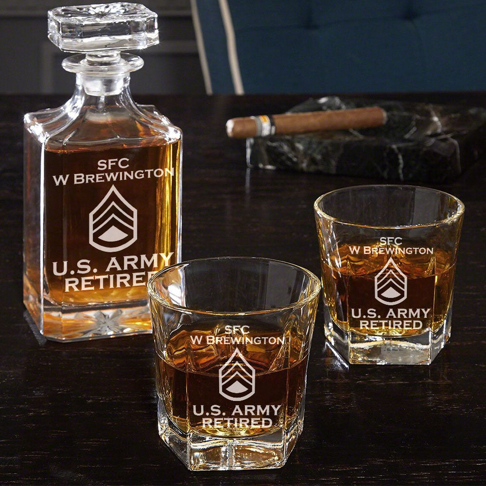 Custom All Branches US Veteran Whiskey Decanter Set Gift for Veteran Military Retirement H2511