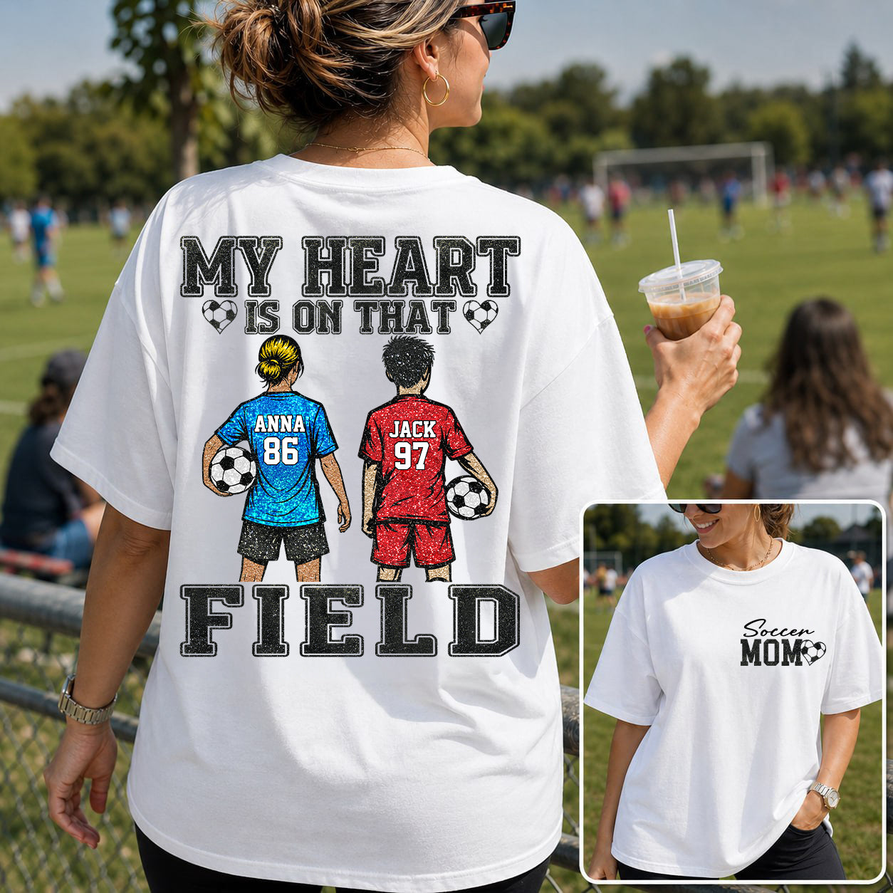 My Heart Is On That Field , Personalized Kids Name Number Soccer Shirt, Game Day Mom Gift Na02 T24