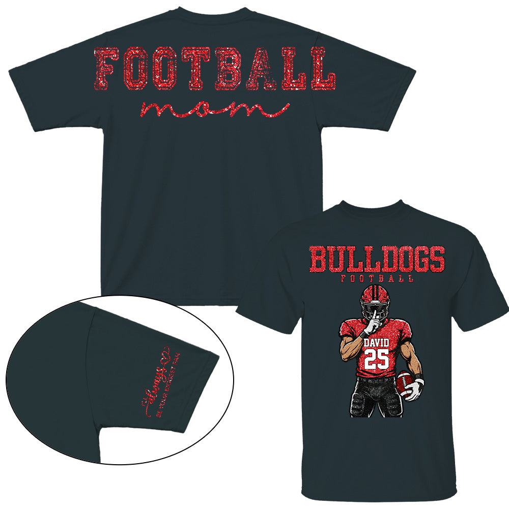 Personalized Football Mom Shirt, Custom Team Player Name Number Front, Oversized Back Print & Sleeve Detail, Game Day Mom Shirt Pt99