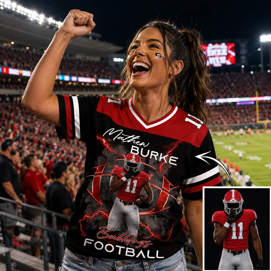 Personalized Football Family Jersey Shirt with Custom Player Photo, Name & Number – Game Day Gift for Mom Dad Family