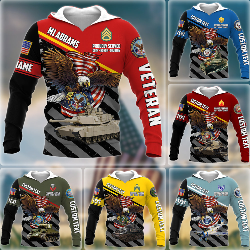 Proudly Served Duty Honor Country Eagle Military Vehicle Personalized All Over Print Shirt For Veterans H2511 Trna