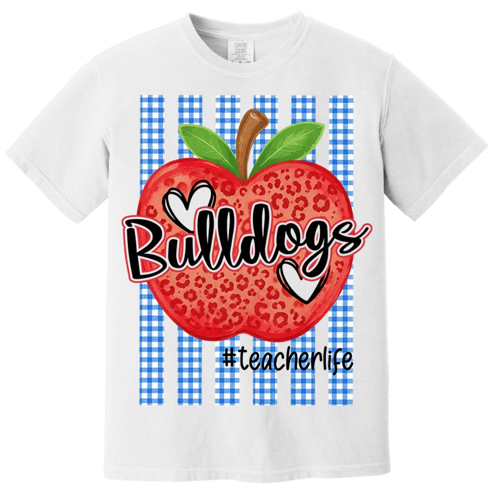 Personalized School Striped Mascot Apple Blue Gingham Stripes T-shirt For Teacher Nh00