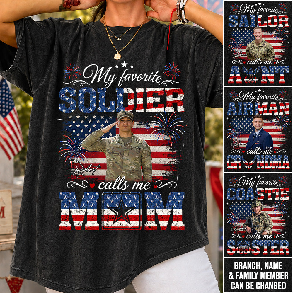 My Favorite Soldier Calls Me Mom Custom Photo Shirt For Proud Mom Dad Grandma 4Th July Shirt H2511 Trna