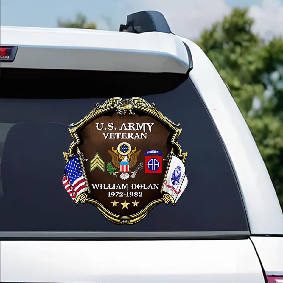Custom Division Rank Year Of Service Car Decal For Veteran Dad Grandpa Military Retired Gift H2511 Trna