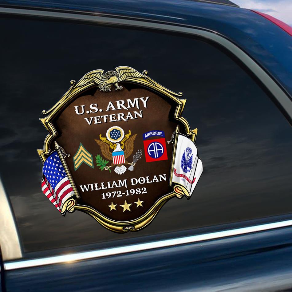 Custom Division Rank Year Of Service Car Decal For Veteran Dad Grandpa Military Retired Gift H2511 Trna
