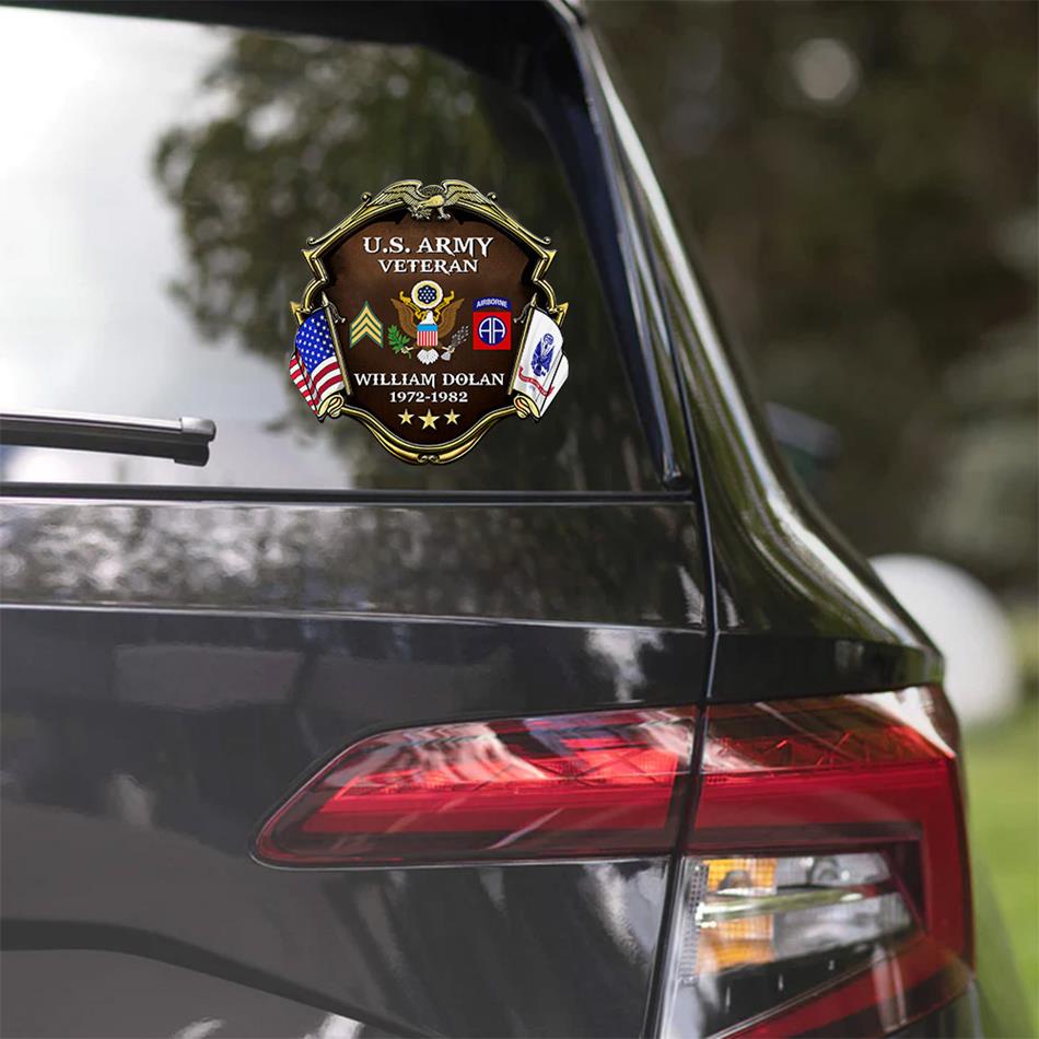 Custom Division Rank Year Of Service Car Decal For Veteran Dad Grandpa Military Retired Gift H2511 Trna