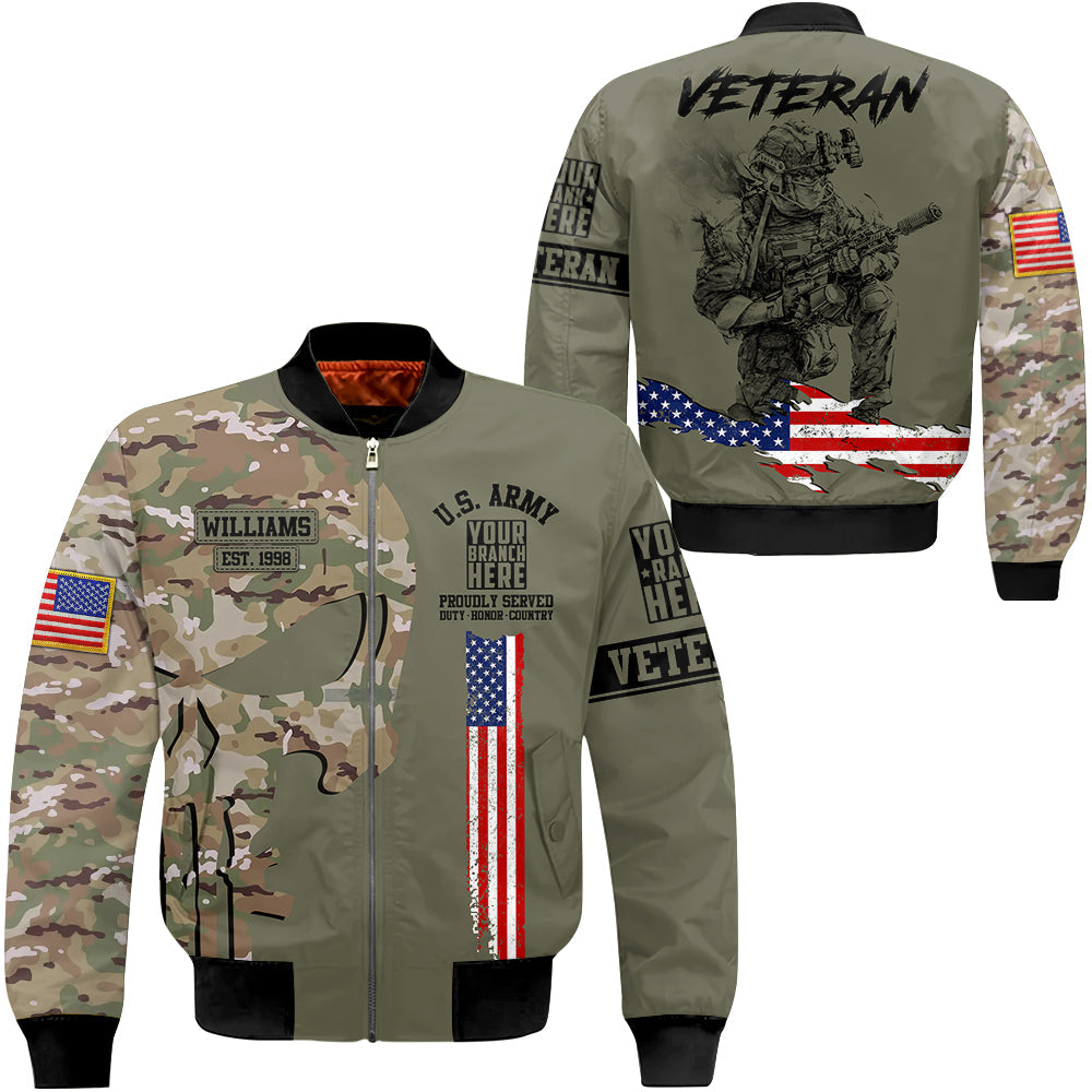 US Veteran Custom All Branches Camouflage Skull All Over Print Shirt For Veteran H2511