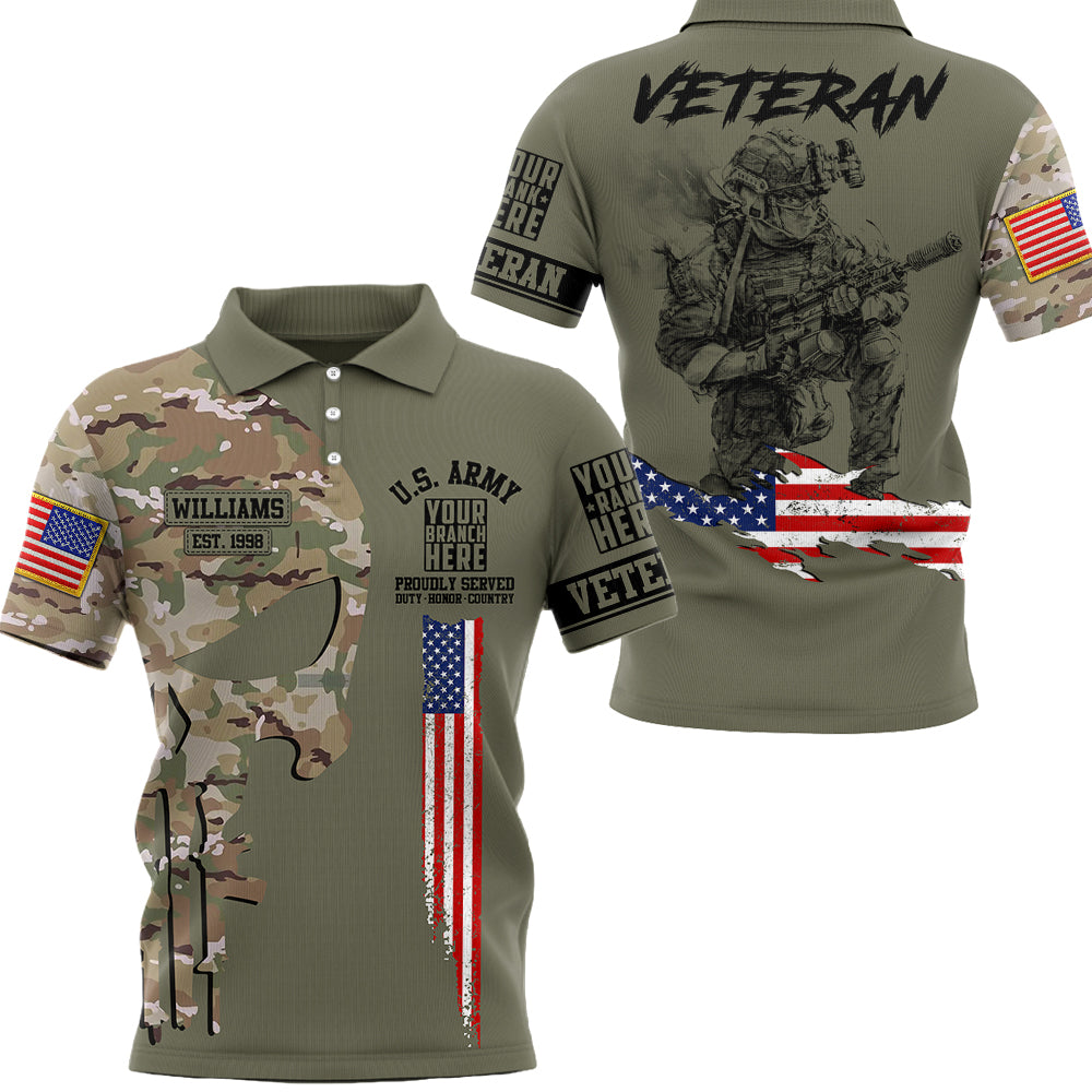 US Veteran Custom All Branches Camouflage Skull All Over Print Shirt For Veteran H2511