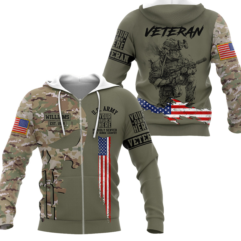 US Veteran Custom All Branches Camouflage Skull All Over Print Shirt For Veteran H2511