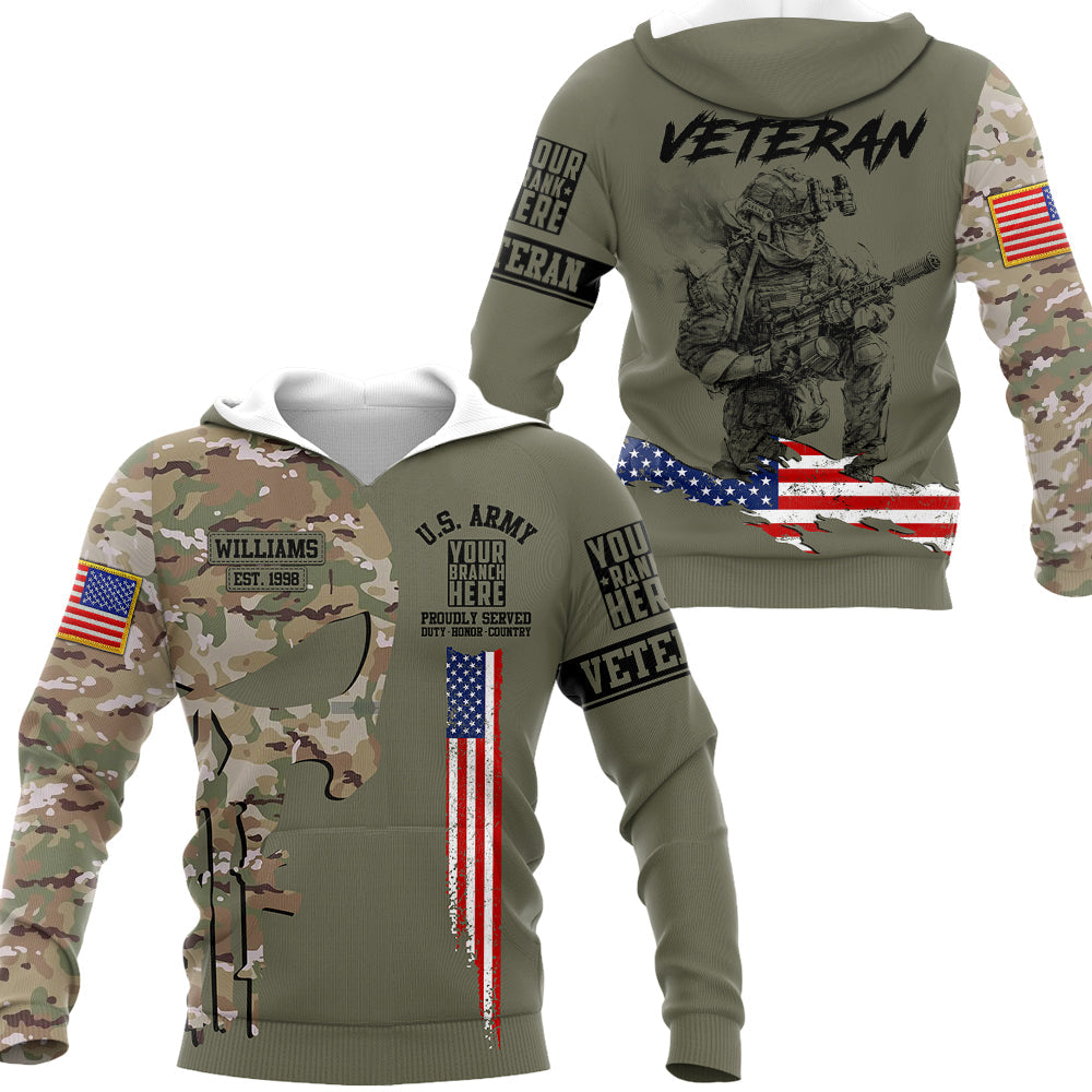 US Veteran Custom All Branches Camouflage Skull All Over Print Shirt For Veteran H2511