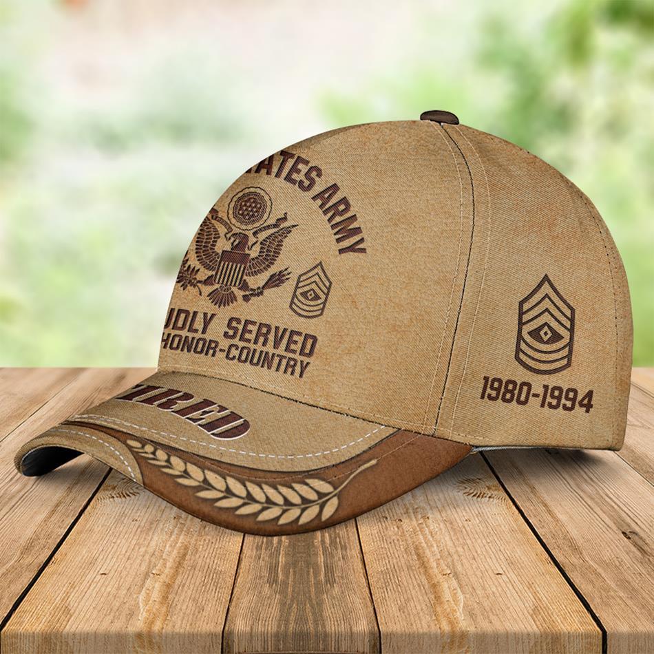 Proudly Served Duty Honor Country with All Branches Of Services Rank Personalized Vintage Cap for Veteran - United States Military Gift H2511 Trna