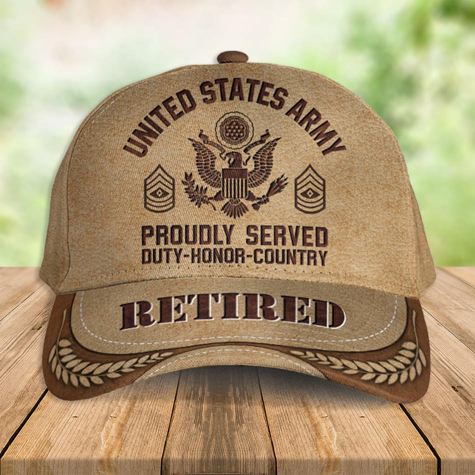 Proudly Served Duty Honor Country with All Branches Of Services Rank Personalized Vintage Cap for Veteran - United States Military Gift H2511 Trna