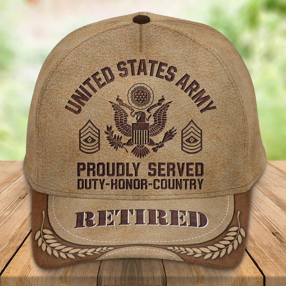 Proudly Served Duty Honor Country with All Branches Of Services Rank Personalized Vintage Cap for Veteran - United States Military Gift H2511 Trna