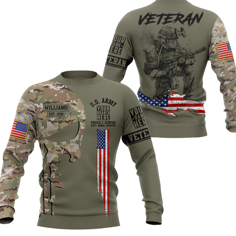 US Veteran Custom All Branches Camouflage Skull All Over Print Shirt For Veteran H2511