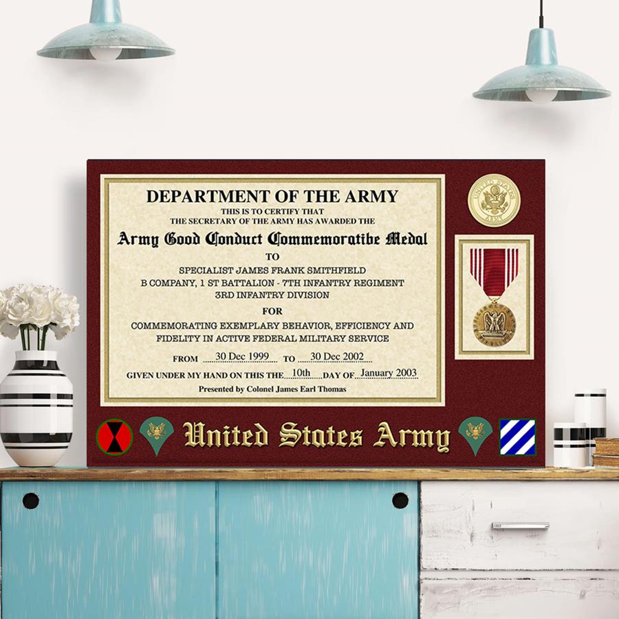 Custom Print Poster Canvas US Military Medal Certificate, Replacement Award Certificate Gift For Soldier Veteran H2511 Trna