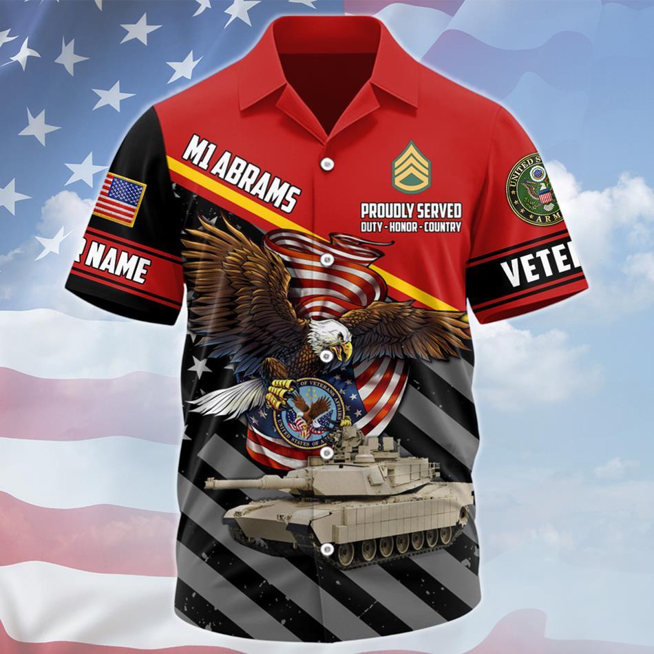 Proudly Served Duty Honor Country Eagle Military Vehicle Personalized All Over Print Shirt For Veterans H2511 Trna