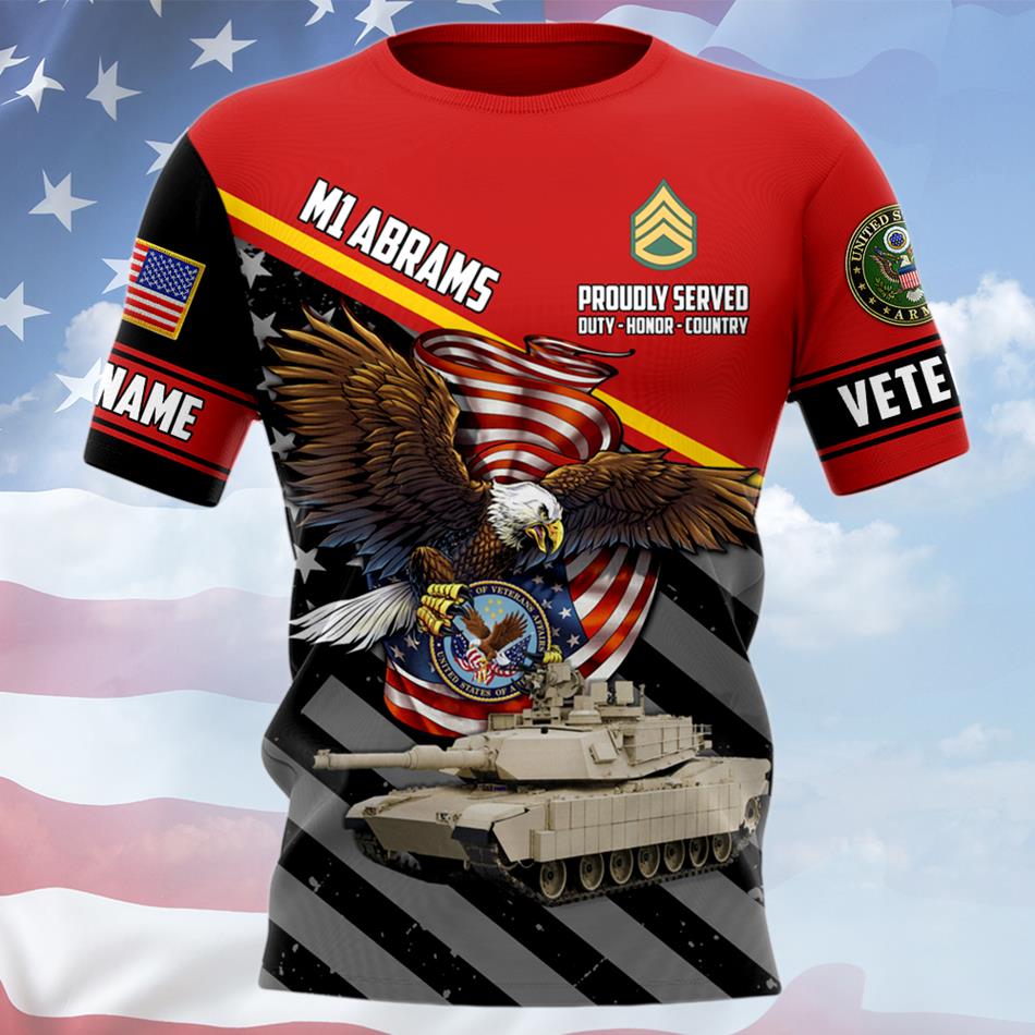 Proudly Served Duty Honor Country Eagle Military Vehicle Personalized All Over Print Shirt For Veterans H2511 Trna