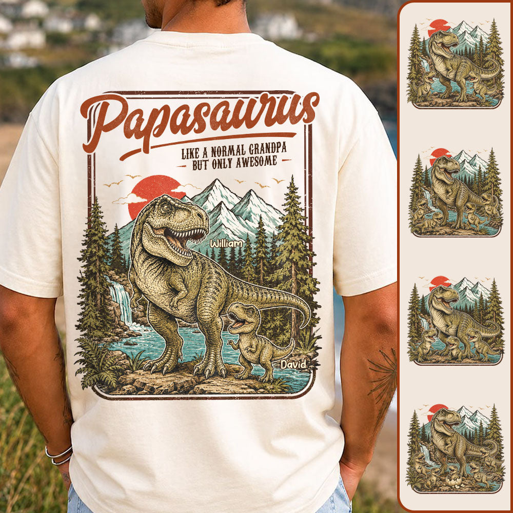 Personalized Papasaurus Like A Normal Grandpa But Only Awesome T-Shirt Father Day Gifts for Dad Funny Papa Tshirt Cool Daddy Dinosaurus Vintage Retro Shirt for Men Pt99