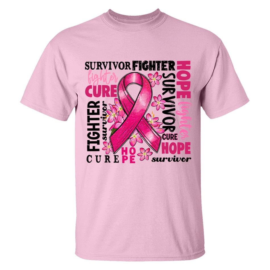 Survivor Fighter Hope Cure Breast Cancer Ribbon Shirt H2511 Trna