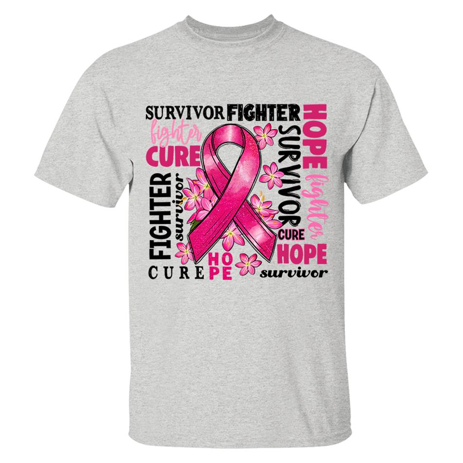 Survivor Fighter Hope Cure Breast Cancer Ribbon Shirt H2511 Trna