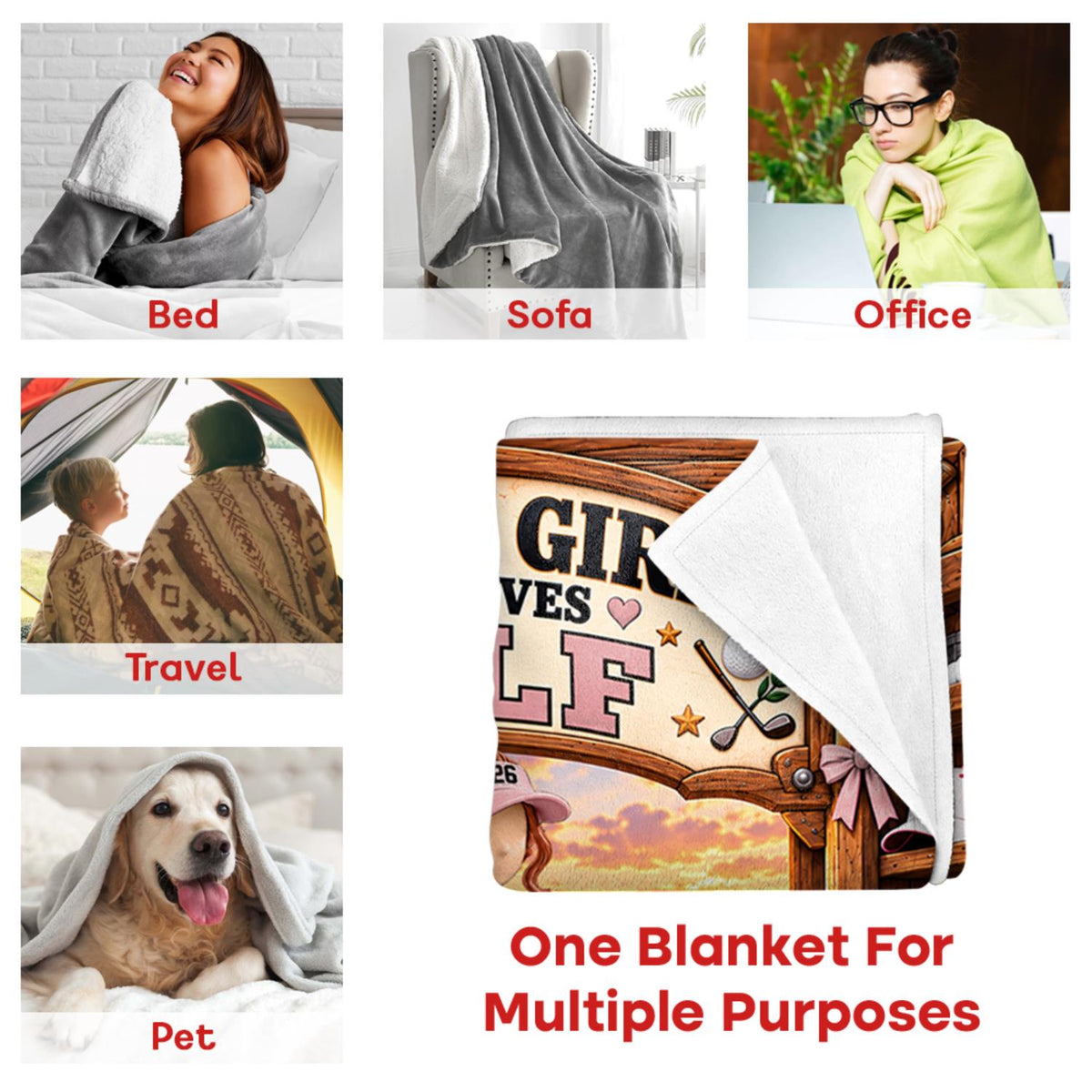Just A Girl Who Loves Golf Blanket, Personalized Golf Blanket,Custom Name Golf Gift, Gift for Golf Na02 Hv01 KL07