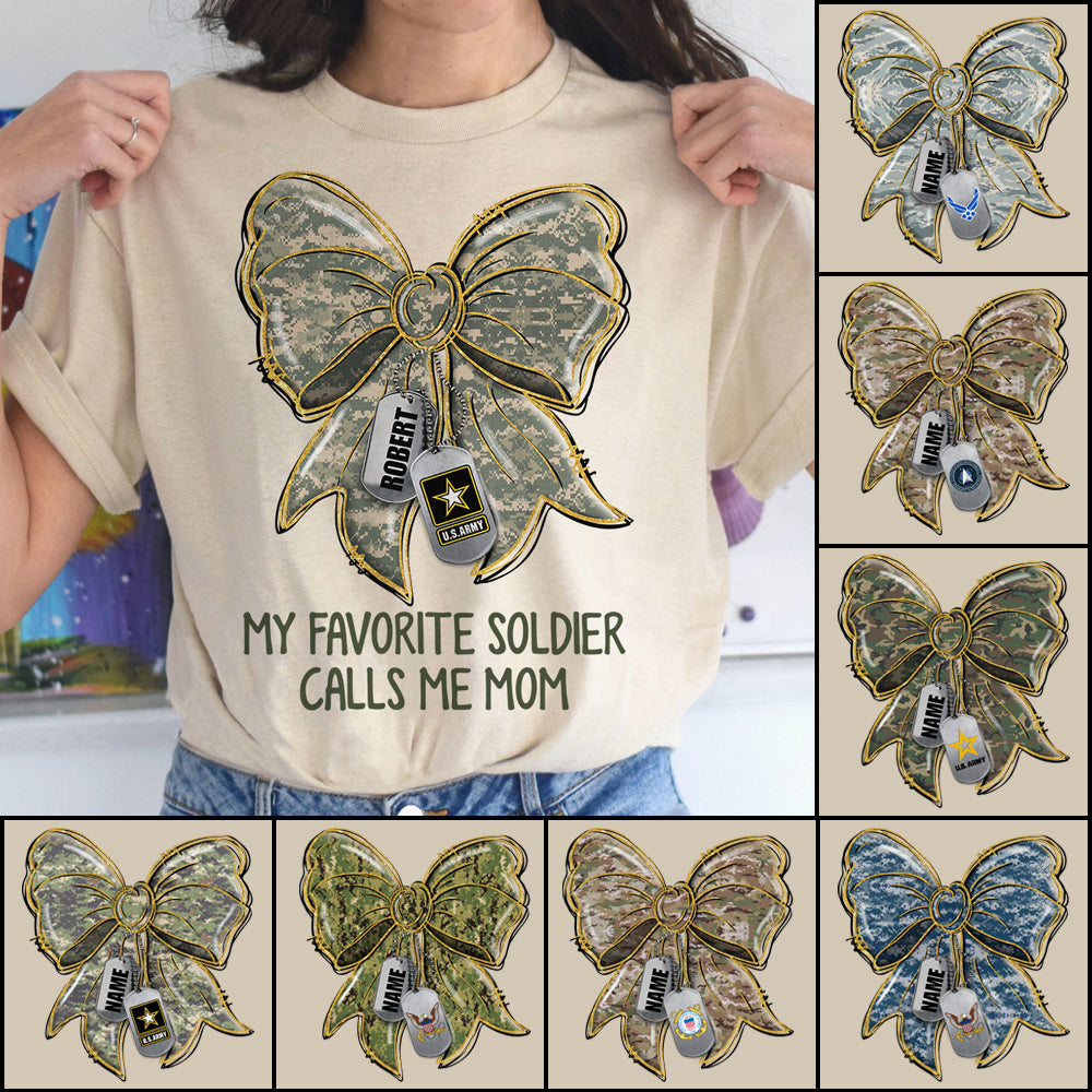 My Favorite Soldier Calls Me Mom Camo Coquette Dogtags Custom Shirt Gift For Army Mom Wife Sister Grandma Shirt H2511 Trna