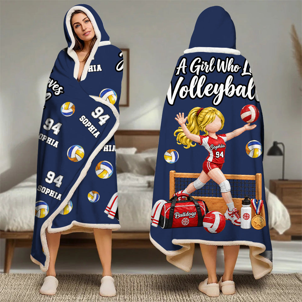 Just A Girl Who Loves Volleyball, Personalized Volleyball Wearable Blanket Hoodie For Volleyball Lovers, Volleyball Players MI209 T24 NT01