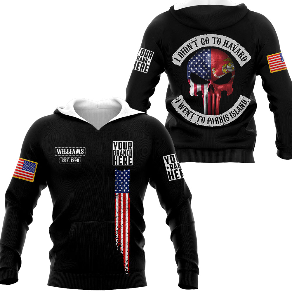 Skull Flag I Didn't Go To Havard I Went To Military Base Personalized All Over Print Shirt For Veteran H2511