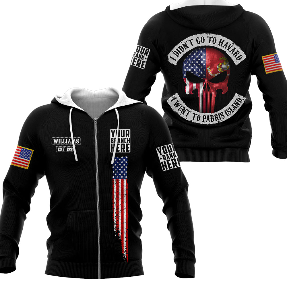 Skull Flag I Didn't Go To Havard I Went To Military Base Personalized All Over Print Shirt For Veteran H2511