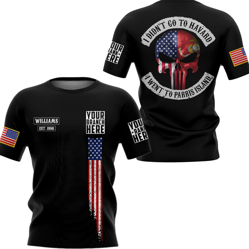 Skull Flag I Didn't Go To Havard I Went To Military Base Personalized All Over Print Shirt For Veteran H2511
