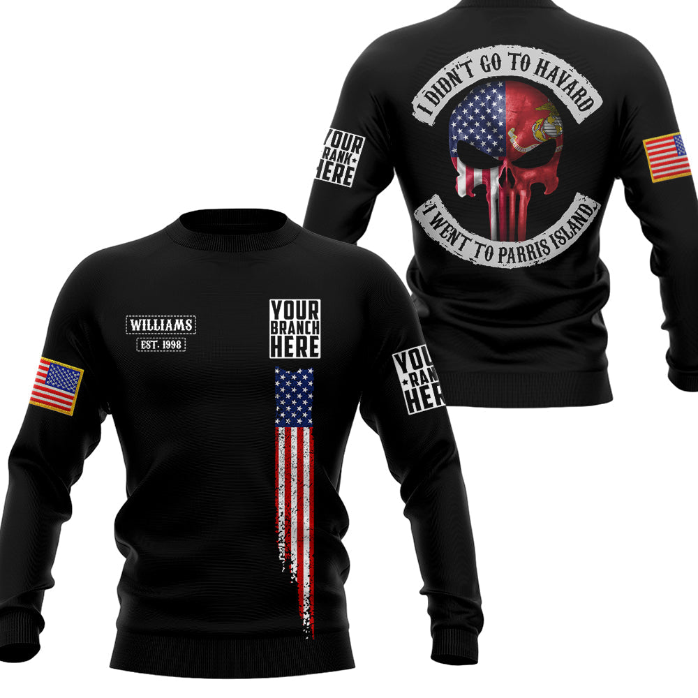 Skull Flag I Didn't Go To Havard I Went To Military Base Personalized All Over Print Shirt For Veteran H2511