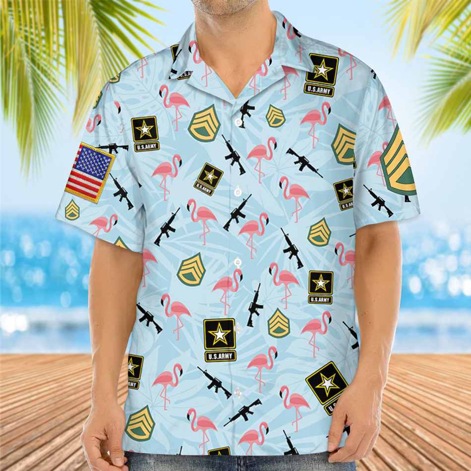 Veteran Army Military Armed Flamingos Hawaiian Shirt Gift For Veteran Vacation Beach Shirt H2511 Trna