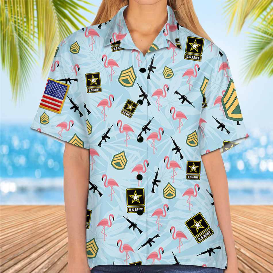 Veteran Army Military Armed Flamingos Hawaiian Shirt Gift For Veteran Vacation Beach Shirt H2511 Trna