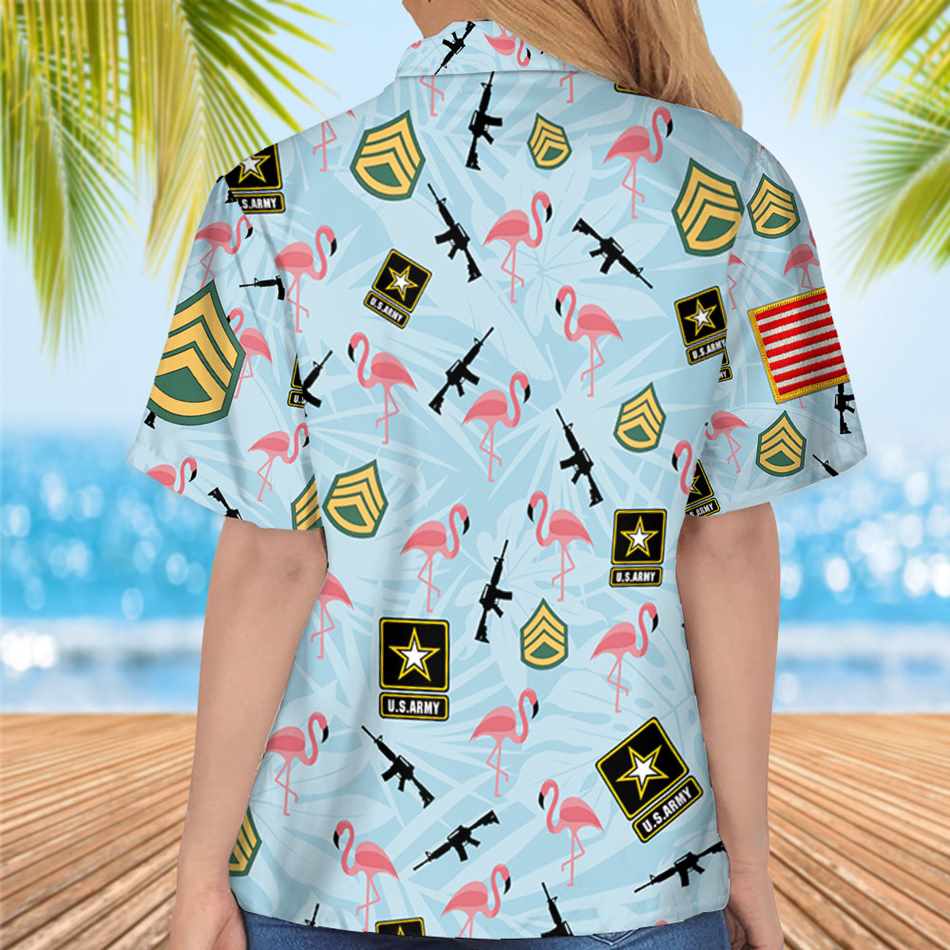 Veteran Army Military Armed Flamingos Hawaiian Shirt Gift For Veteran Vacation Beach Shirt H2511 Trna