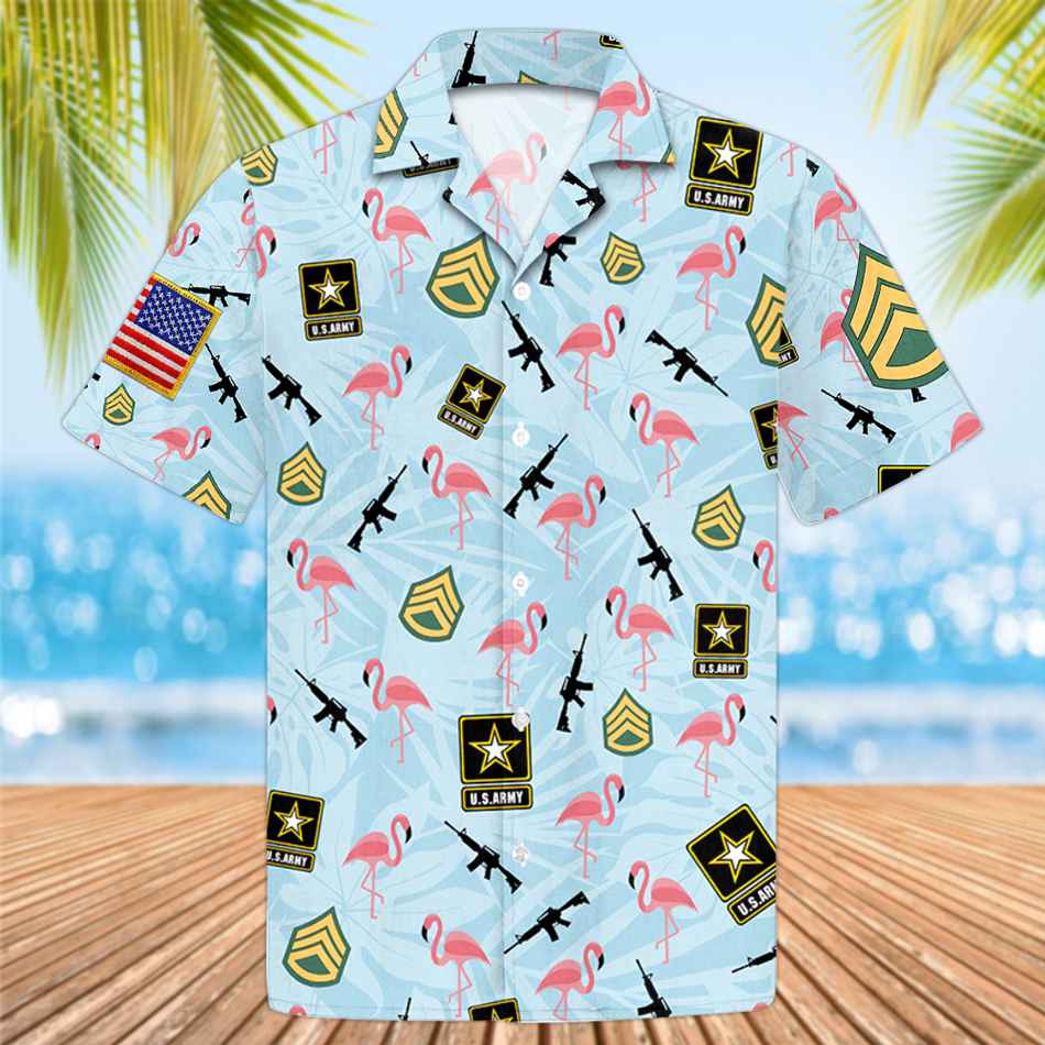Veteran Army Military Armed Flamingos Hawaiian Shirt Gift For Veteran Vacation Beach Shirt H2511 Trna