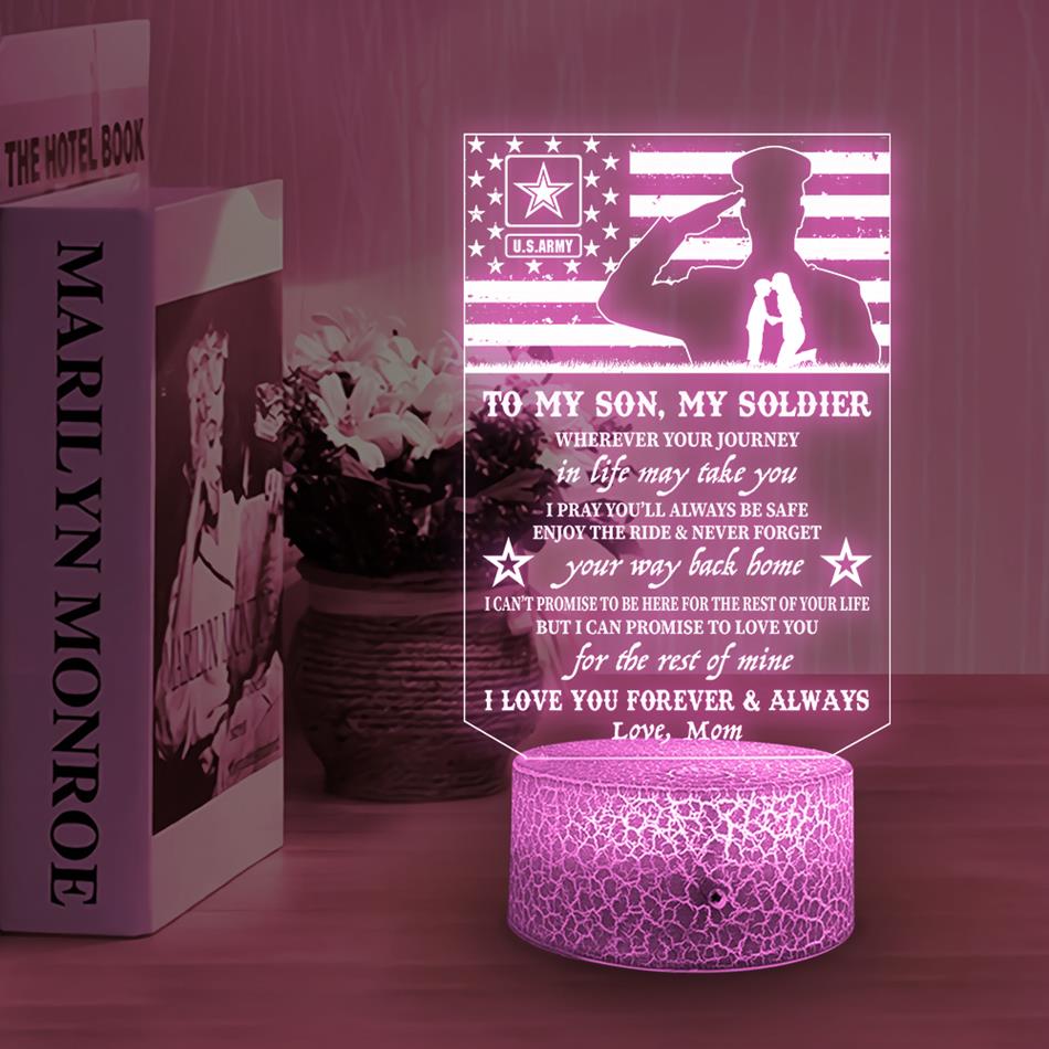 To My Son My Soldier I Love You Forever And Always Custom 3d Led Light Gift For Military Family Mom Dad H2511
