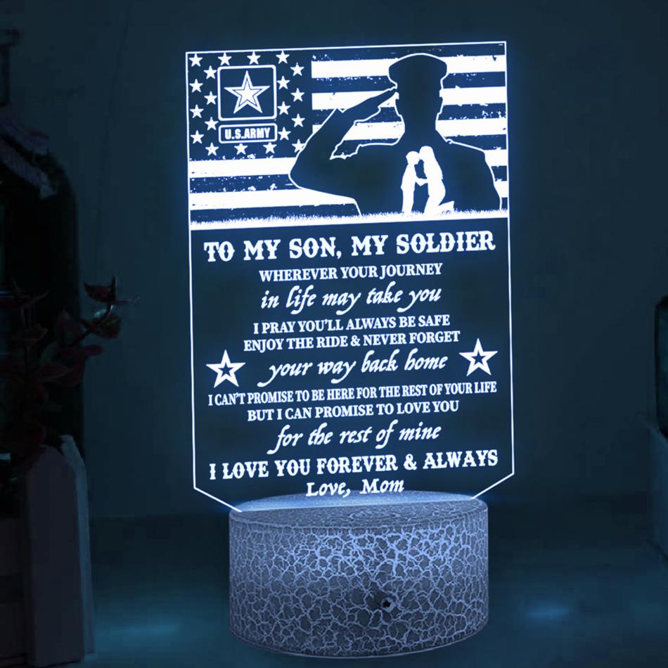 To My Son My Soldier I Love You Forever And Always Custom 3d Led Light Gift For Military Family Mom Dad H2511