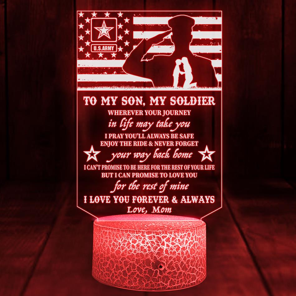 To My Son My Soldier I Love You Forever And Always Custom 3d Led Light Gift For Military Family Mom Dad H2511