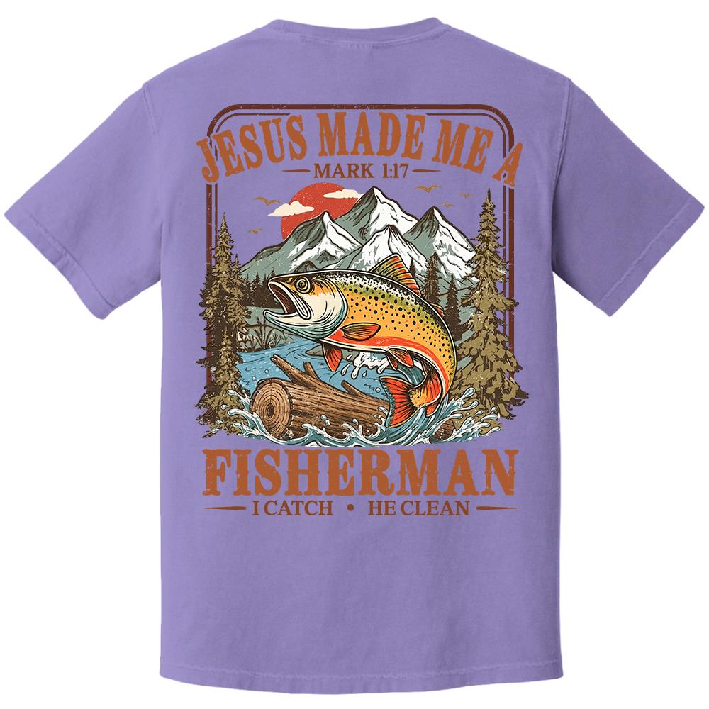 Jesus Made Me A Fisherman T-Shirt – Mark 1:17 Christian Fishing Shirt Hv01