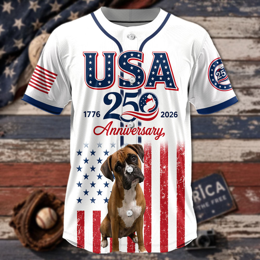 Custom Upload Photo Boxer USA 250th Anniversary Baseball Jersey 1776-2026 Patriotic Dog Lovers Shirt Pt99