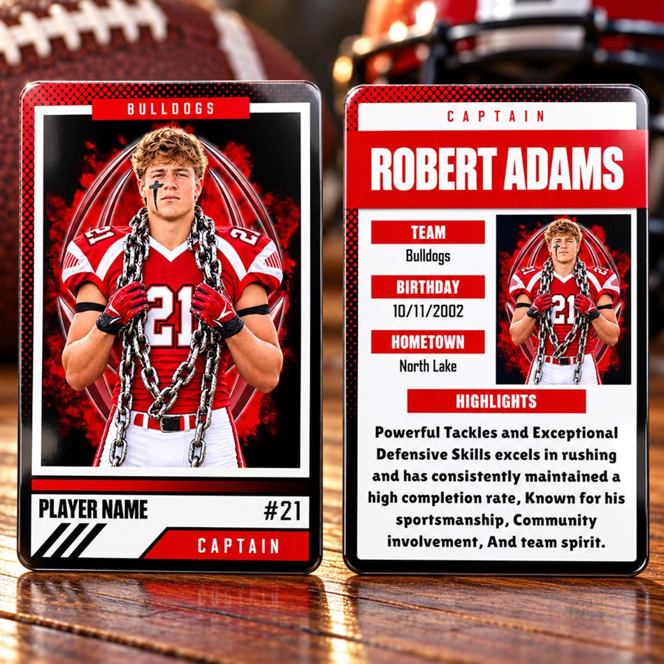 Football Trading Metal Cards Customizable Player Photo Metal Card , Personalized Sport Card, School Team Gifts H2511 Trna