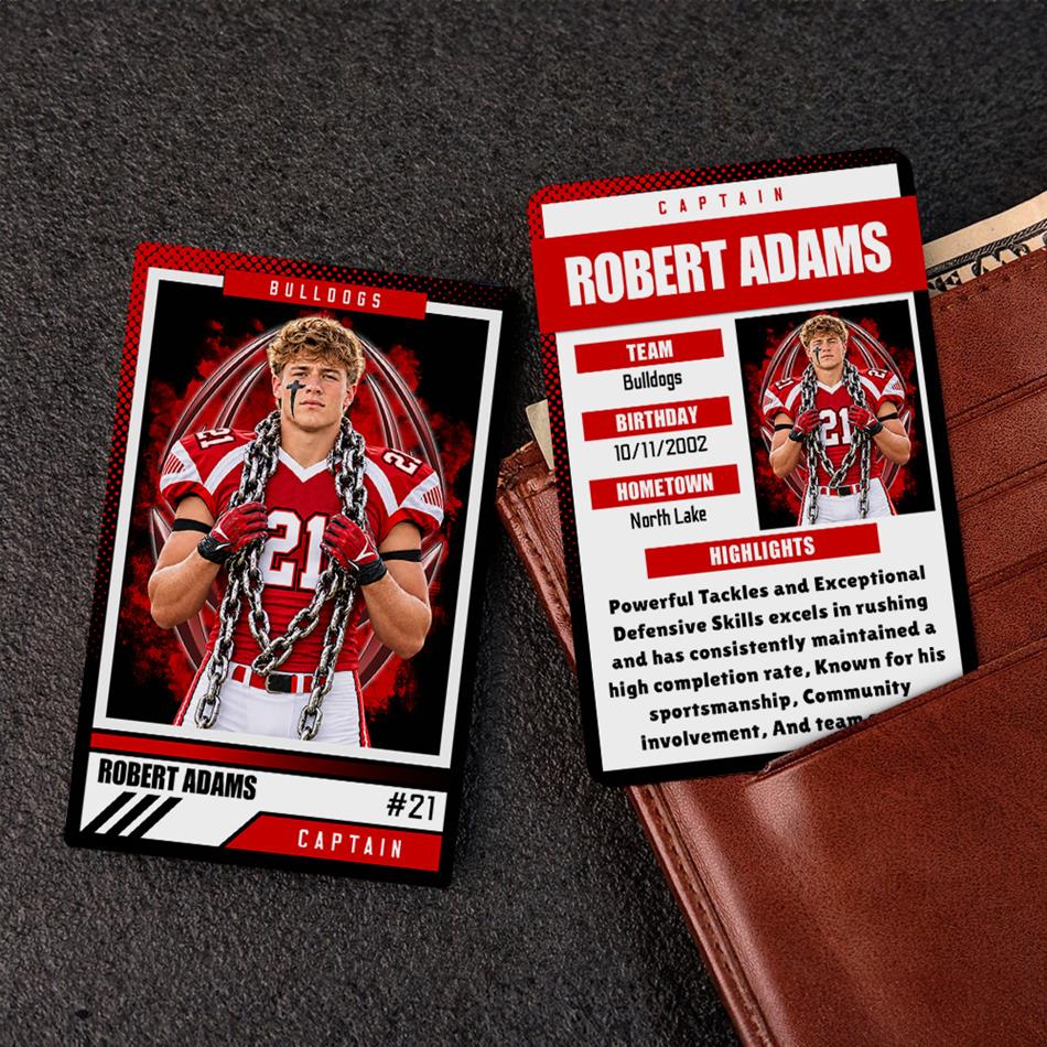 Football Trading Metal Cards Customizable Player Photo Metal Card , Personalized Sport Card, School Team Gifts H2511 Trna