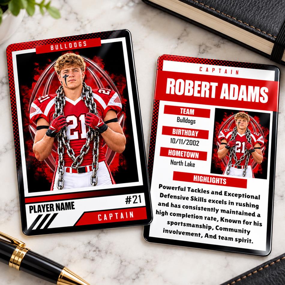 Football Trading Metal Cards Customizable Player Photo Metal Card , Personalized Sport Card, School Team Gifts H2511 Trna