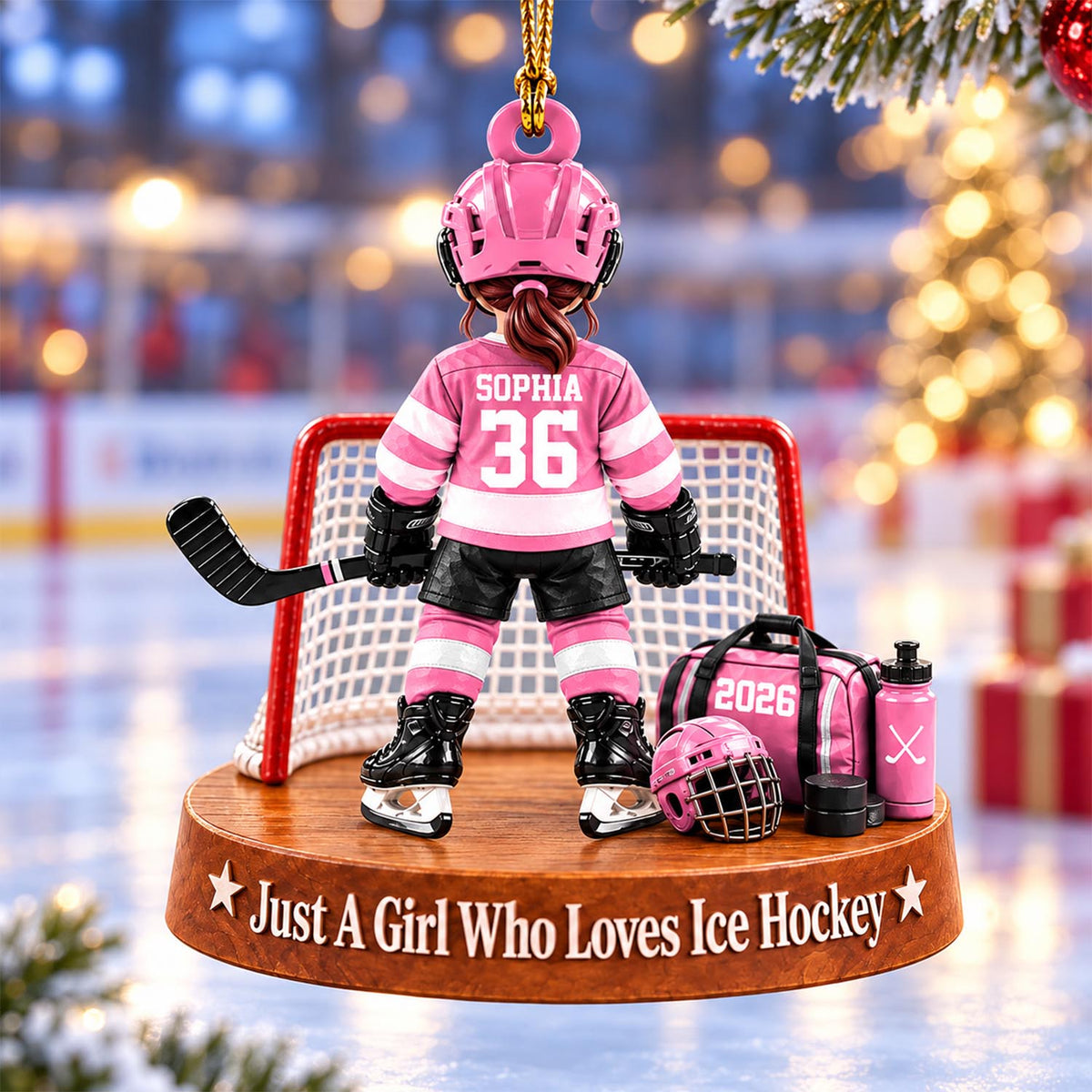 Custom Just A Girl Who Loves Ice Hockey Ornament, Christmas Tree Decoration, Hockey Gift L0411 Pt99