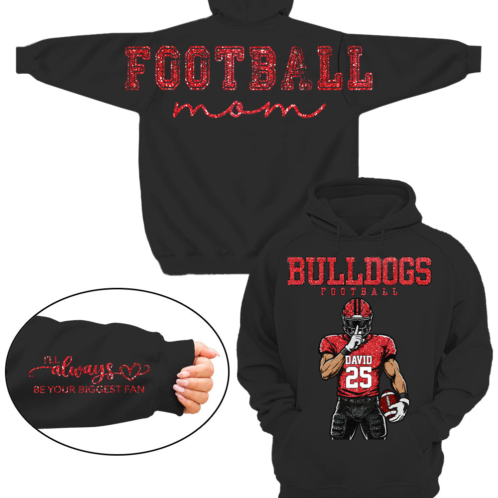 Personalized Football Mom Shirt, Custom Team Player Name Number Front, Oversized Back Print & Sleeve Detail, Game Day Mom Shirt Pt99