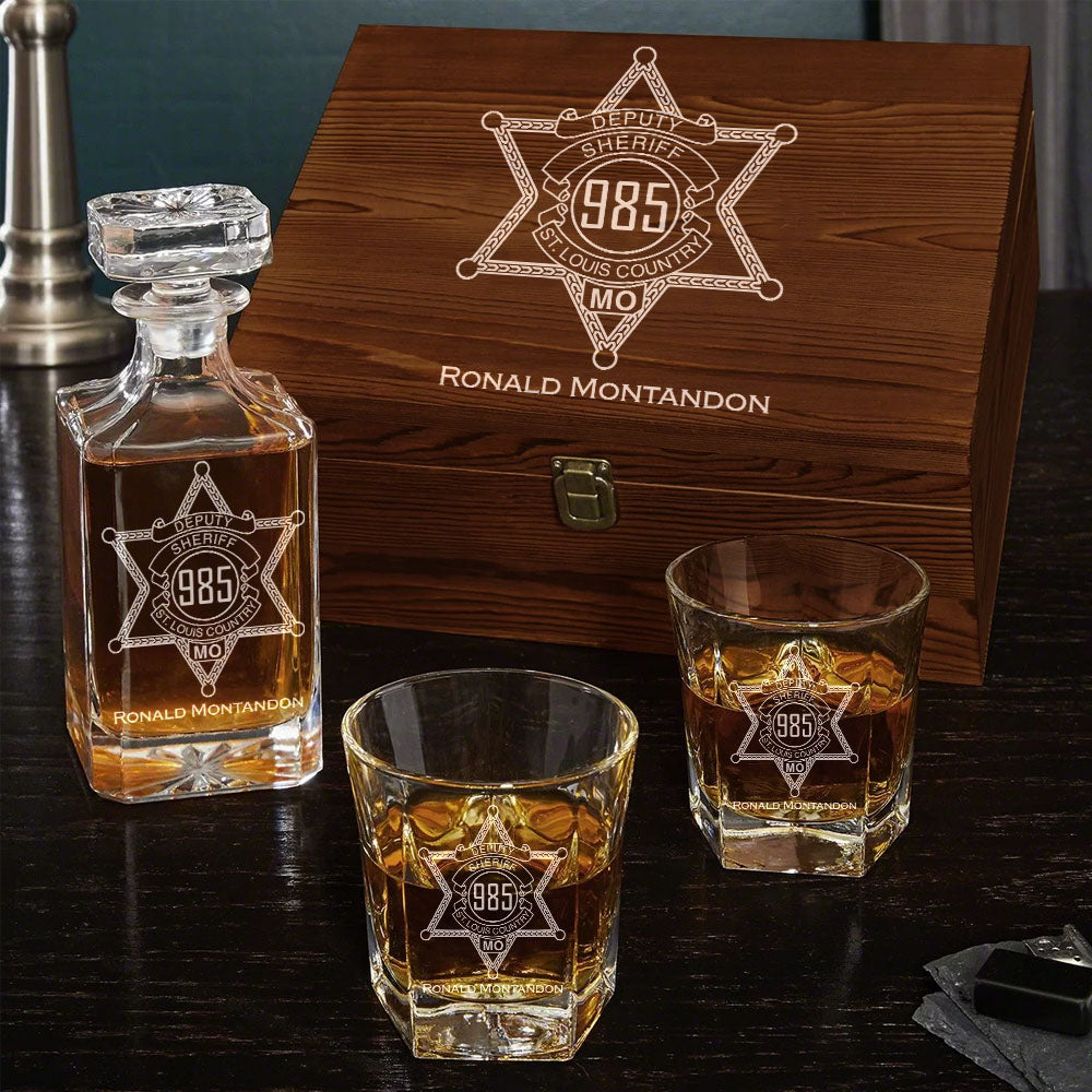 Deputy Sheriff Badge Decanter Set Gift For Deputy Sheriff Law Enforcement Police Decanter Set H2511