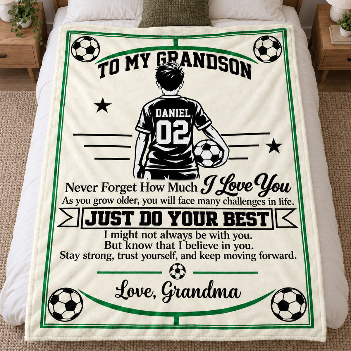 Personalized Soccer Blanket for Grandson, Custom Name & Number Soccer Player Throw Blanket, Gift from Grandma Na02 Nh00 KL07