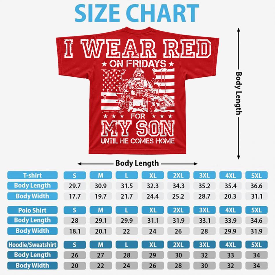 Personalized I Wear Red On Fridays For My Son Until He Comes Home Sleeve Print Sweater Hoodie Custom Shirt For Proud Military Mom Dad Family Members H2511 Trna